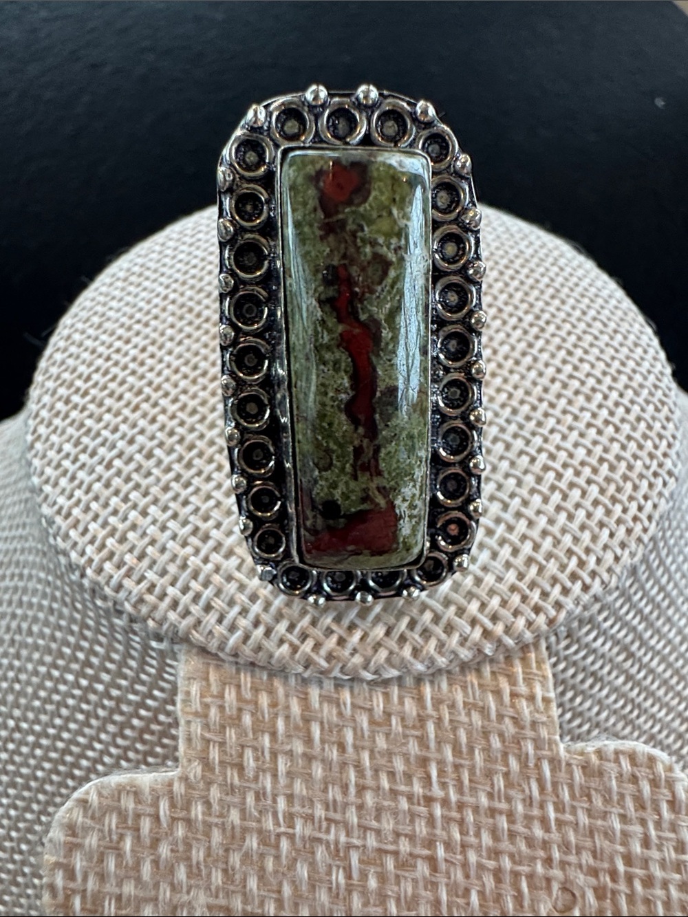 Dragon’s Blood Jasper Ring size 6.5 Sterling Silver Plated